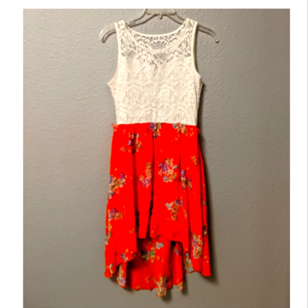 Finesse Floral Sleeveless Hi Low Spring Dress Lace Top Sz. L (M) Vintage